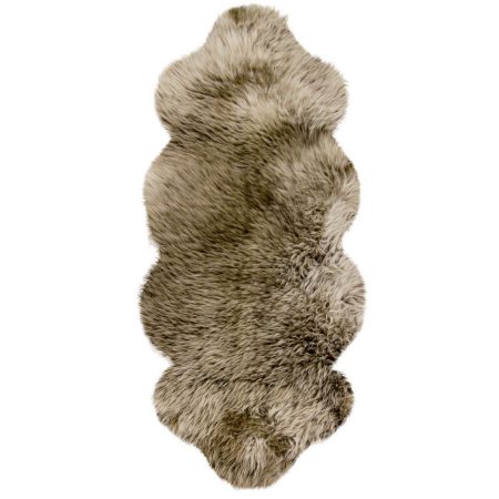 Einzelfell mit angenähtem Kopfteil aus australischen Premium Lammfellen braun mit hellbraunen Spitze 175 x 63 cm