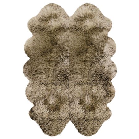 Fellteppich aus 4 australischen Premium Lammfellen braun mit hellbraunen Spitze 185 x 125 cm