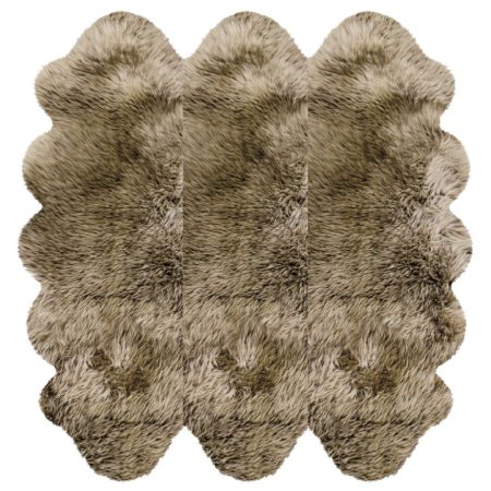 Fellteppich aus 6 australischen Premium Lammfellen braun mit hellbraunen Spitze 185 x 180 cm