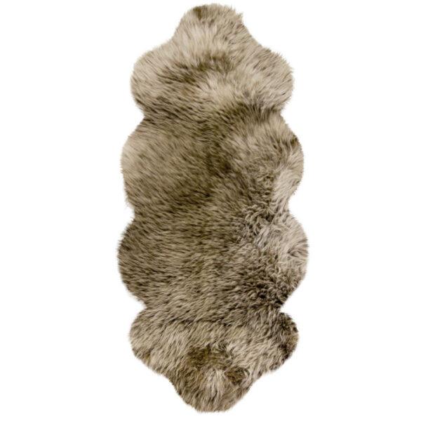 151-BS.jpg Einzelfell mit angenähtem Kopfteil aus australischen Premium Lammfellen braun mit hellbraunen Spitze 140 x 68 cm
